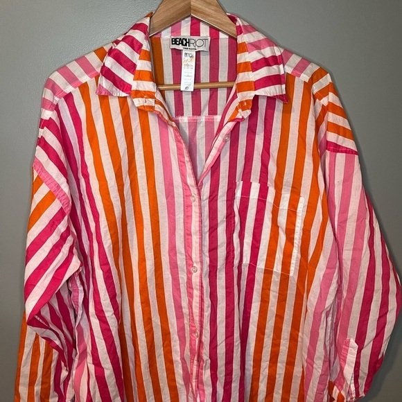 Beach Riot Pink and Orange Striped Button Down Shirt - Picture 6 of 11